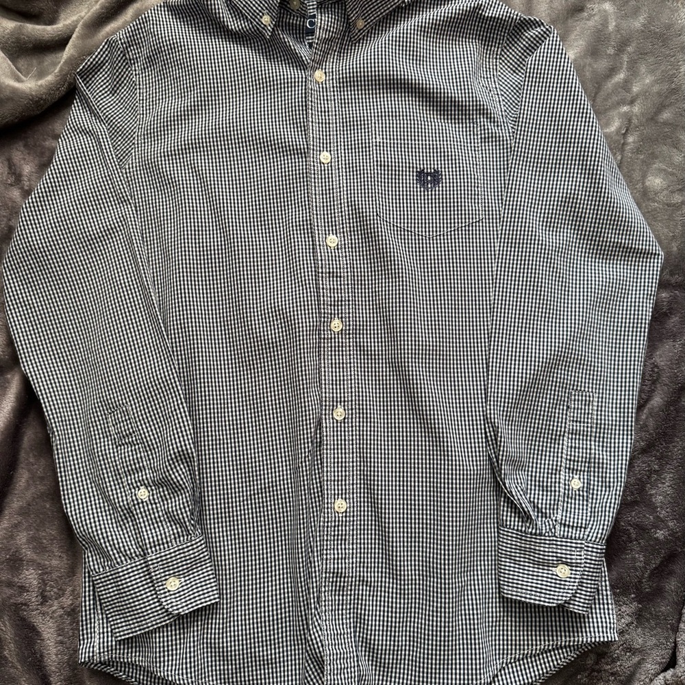 Chaps Black and White Gingham Button Down Shirt